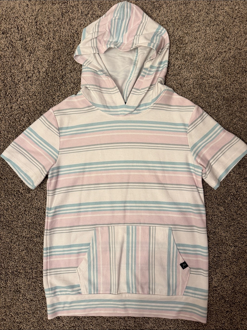 Kids Short-Sleeve Hooded Tee in Pastel Stripe
